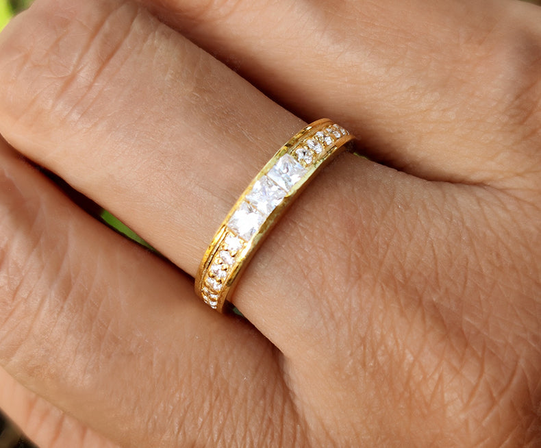 Princess Moissanite Anniversary Ring - Elevate Your Wedding Band Game with this Silver and Gold Beauty, a Stackable Promise Ring Perfectly Designed for Women, Complete with a Matching Band