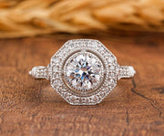 Octagon Shape Art Deco Moissanite Vintage Ring