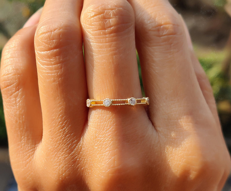Elegance Unveiled: Silver and Gold Vintage Stacking Ring, the Epitome of Stackable Dainty Rings, a Moissanite Promise Ring of Unique Minimalist Design or an Art Deco Wedding Band