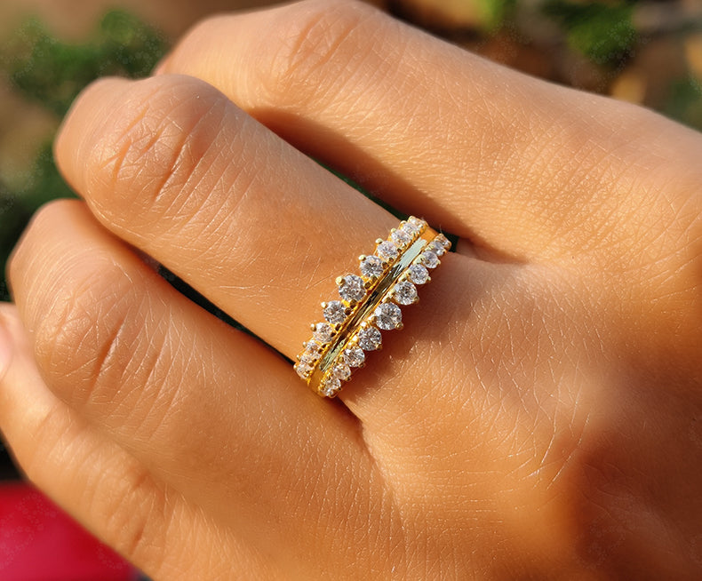 Elegant Unique Dainty Gold Anniversary Ring - Silver and Solid Gold Stackable Beauty - Moissanite Stacking Ring, the Perfect Minimal Gift and Promise Minimalist Ring