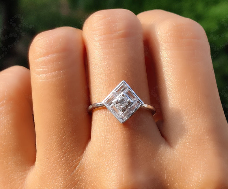 Dazzling Cluster Moissanite Stacking Ring - Silver and White Gold Stackable Beauty with Invisible Diamonds - Dainty Promise Ring for Women