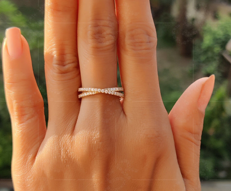 Radiant Union: Silver and Gold X Ring - A Criss Cross Wedding Ring, a Minimalist Marvel, and an X-Shaped Moissanite Ring Creating an Exquisite Overlapping Criss-Cross Statement Ring