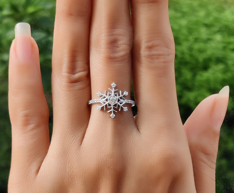 Christmas Snowflake Ring - Silver and Solid Gold Stackable Beauty for Holiday Festivities