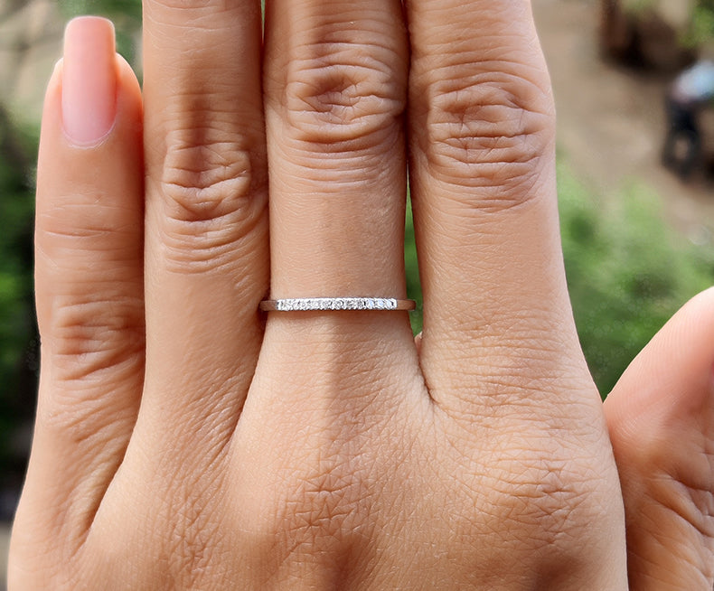 Round Moissanite Anniversary Ring: Silver and Gold Stackable Elegance - Delicate Wedding Band for Her - Matching Band in Fine Jewelry