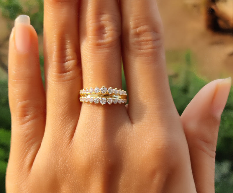 Elegant Unique Dainty Gold Anniversary Ring - Silver and Solid Gold Stackable Beauty - Moissanite Stacking Ring, the Perfect Minimal Gift and Promise Minimalist Ring