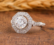 Octagon Shape Art Deco Moissanite Vintage Ring
