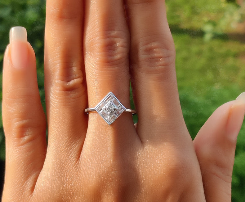 Dazzling Cluster Moissanite Stacking Ring - Silver and White Gold Stackable Beauty with Invisible Diamonds - Dainty Promise Ring for Women