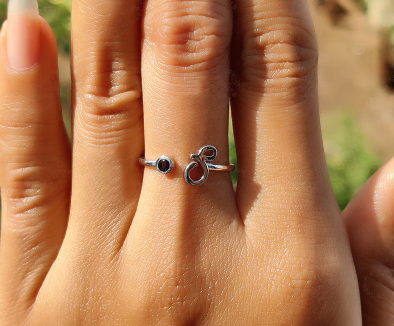 Cherished Connections: Personalized Initial Birthstone Ring in Silver and Gold - The Perfect Birthday Gift for Mom, Featuring an Open Design Symbolizing Mother and Child Bond