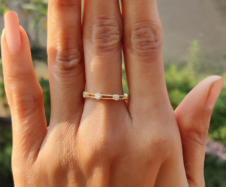 Elegance Unveiled: Silver and Gold Vintage Stacking Ring, the Epitome of Stackable Dainty Rings, a Moissanite Promise Ring of Unique Minimalist Design or an Art Deco Wedding Band