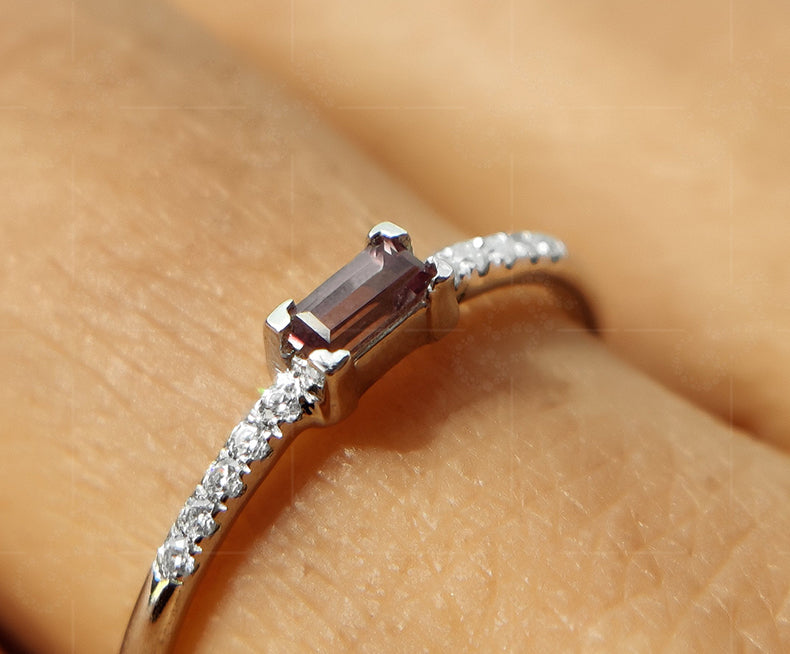 Elegant Alexandrite Baguette Ring - Perfect Stackable Birthstone Ring for Women - Dainty Stacking Beauty, Ideal for Minimalist Delicate Ring or Mothers Birthstone Ring