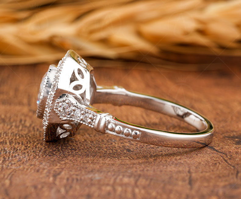 Octagon Shape Art Deco Moissanite Vintage Ring