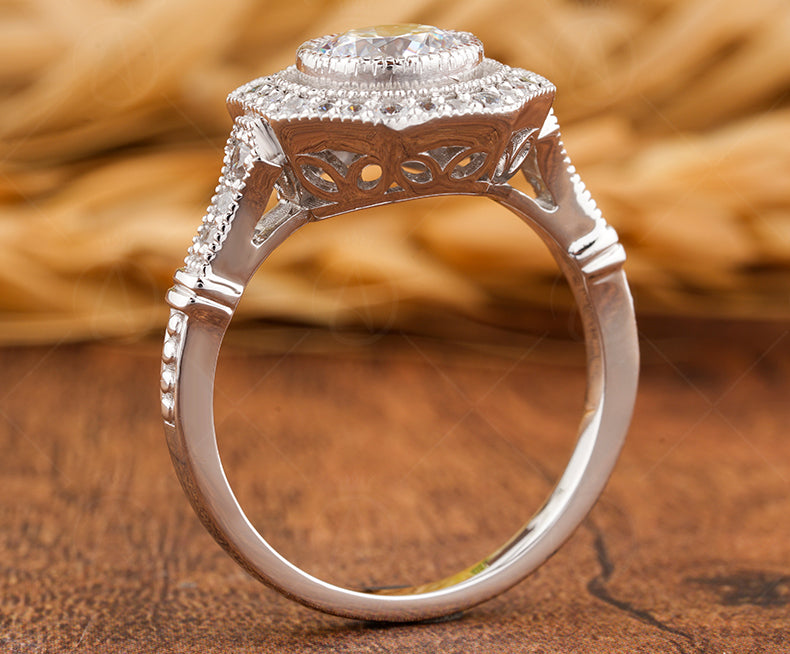 Octagon Shape Art Deco Moissanite Vintage Ring