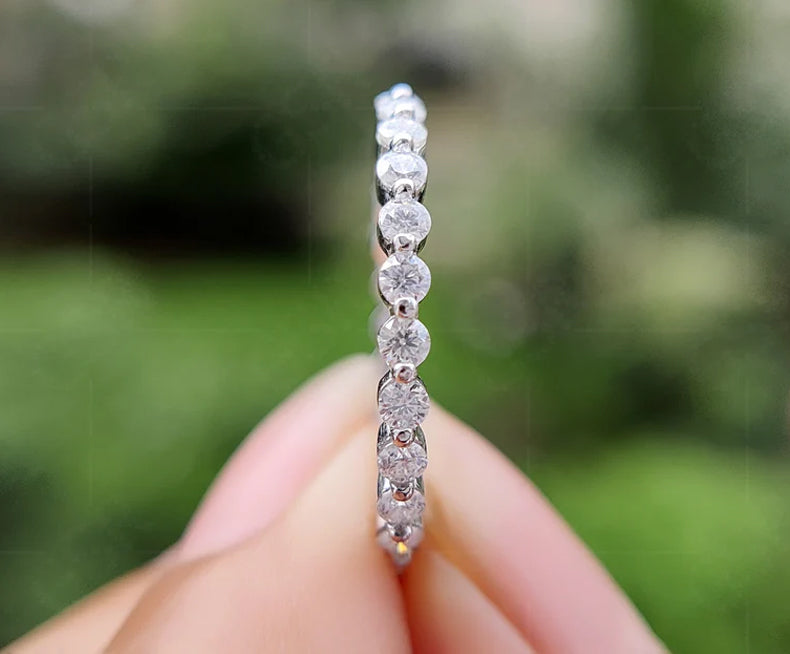 Elegant Silver and Solid Gold Lab Grown Diamond Full Eternity Band - Lab Diamond Pave Ring, Ideal Pave Wedding Band and Stack Ring for Women