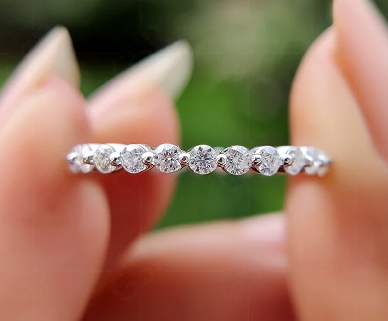 Elegant Silver and Solid Gold Lab Grown Diamond Full Eternity Band - Lab Diamond Pave Ring, Ideal Pave Wedding Band and Stack Ring for Women