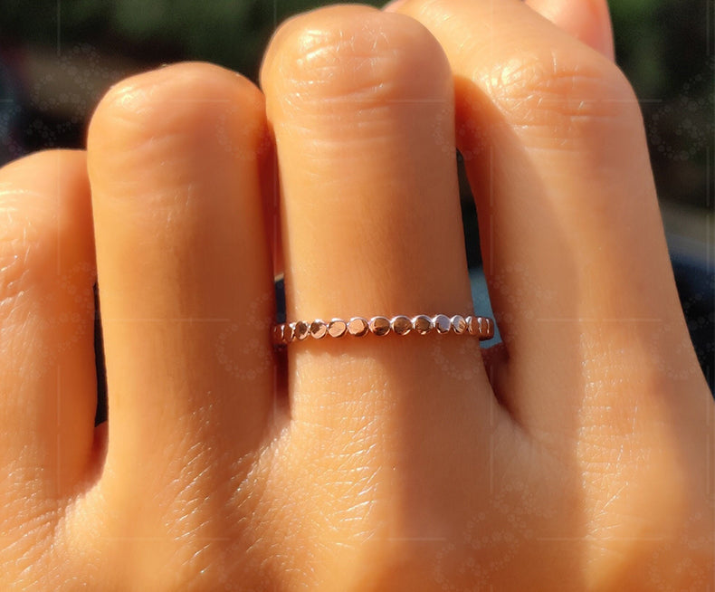 Beaded Gold Wedding Band - Silver and Rose Gold Stackable Ring - Ball Detail Plain Gold Ring - Matching Band - Dainty Gold Ring