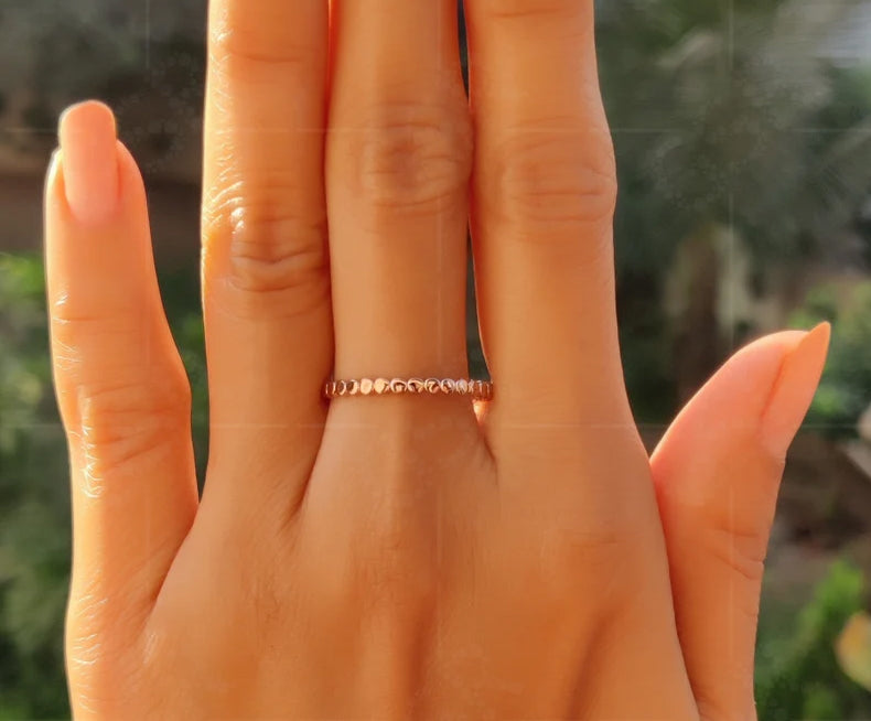 Beaded Gold Wedding Band - Silver and Rose Gold Stackable Ring - Ball Detail Plain Gold Ring - Matching Band - Dainty Gold Ring