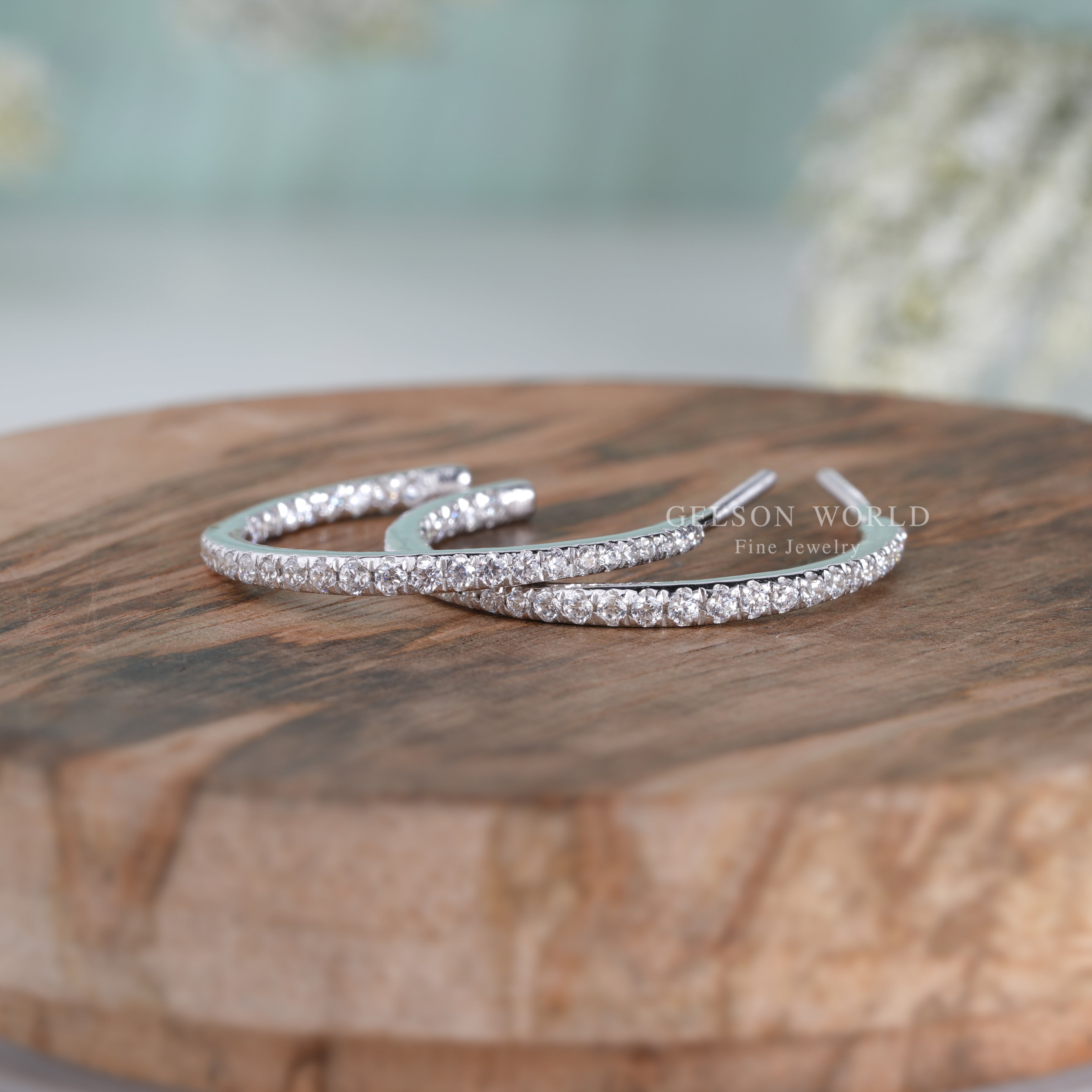 C Shaped Pave Diamond Earrings For Women, Open Hoop Earrings, Lab Grown Diamond C Hoop Earrings, 10K Silver and Yellow White Rose Gold Earrings - Gelson World - Premium Silver and Gold Jewelry for USA Shoppers