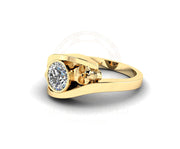 14K Solid Gold Ring Cross Over Solitaire Ring Two Skull Ring
