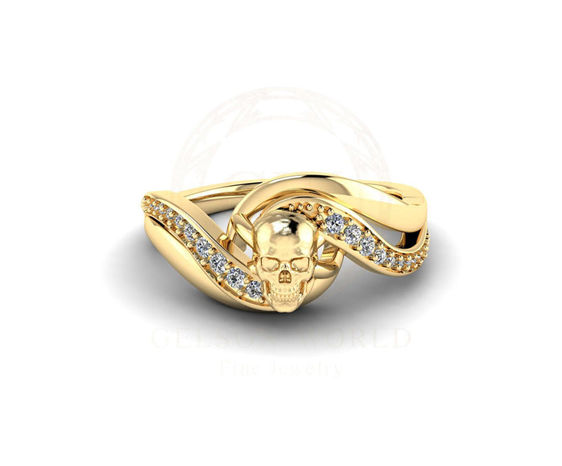 Swirl Skull Engagement Ring, Gothic Wedding Ring For Women