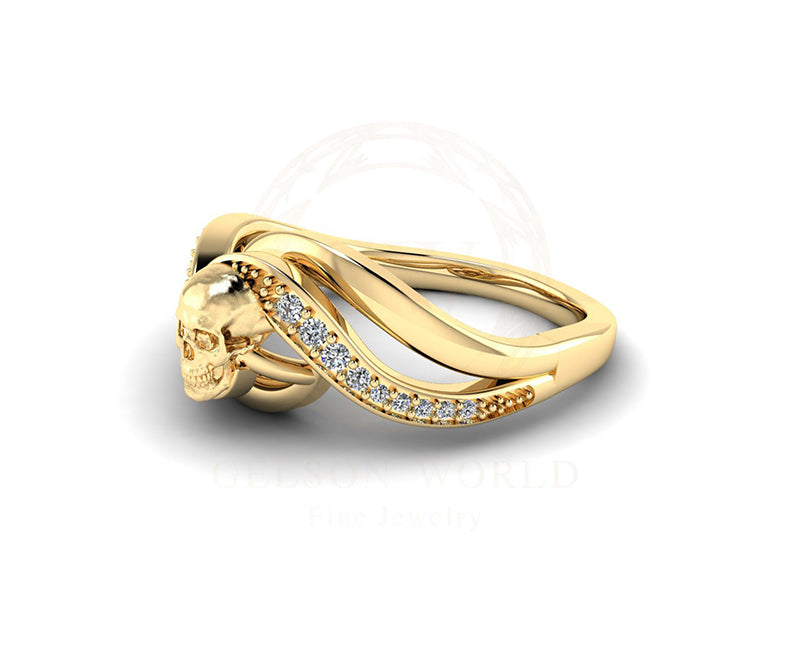 Swirl Skull Engagement Ring, Gothic Wedding Ring For Women