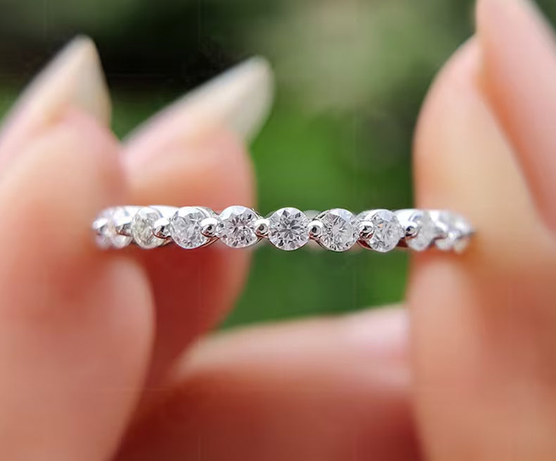 Elegant Bubble Diamond Wedding Bands for Women - Single Shared Prong Design with Floating Bubble Full Eternity Beauty - Lab Grown Diamond Stackable Rings