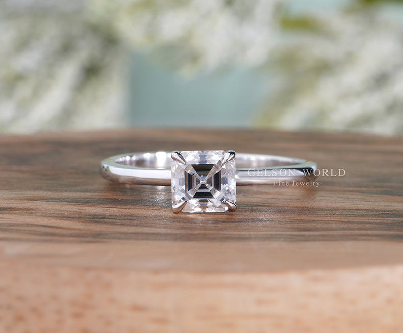 1 Ct To 3 Ct Asscher Cut Solitaire Ring,  Single Stone Ring