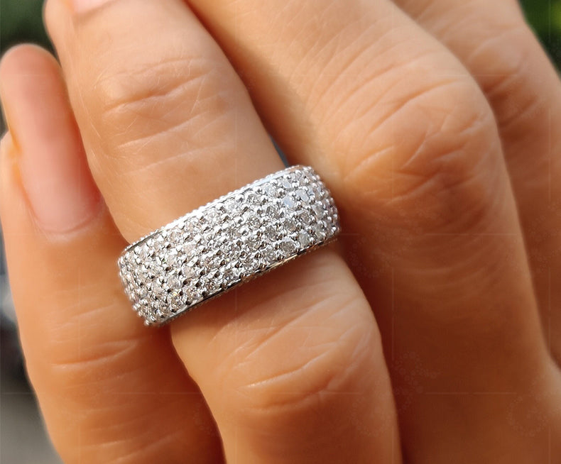 7 mm Wide Four Row Moissanite Band - Silver and Gold Wedding Band - Full Eternity Ring For Women - Anniversary Gift