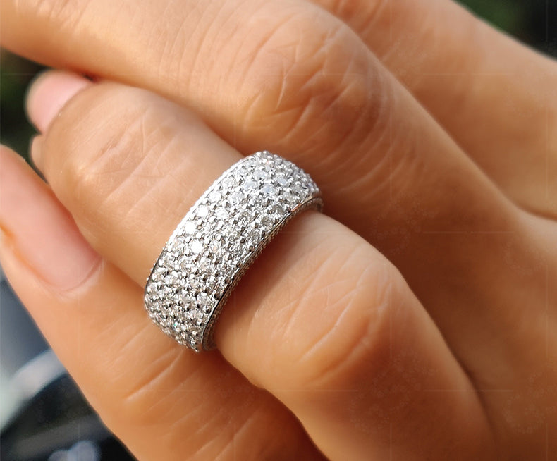 7 mm Wide Four Row Moissanite Band - Silver and Gold Wedding Band - Full Eternity Ring For Women - Anniversary Gift