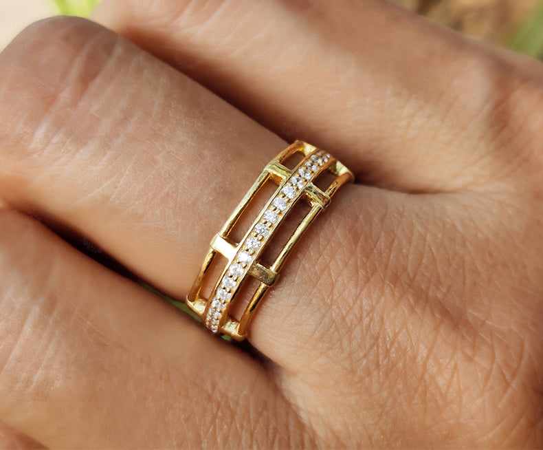 Complete Eternity Wedding Band in 14K Gold - Round Moissanite 3 Row Ring, Stackable Women's Wedding Ring, Anniversary Gift for Her