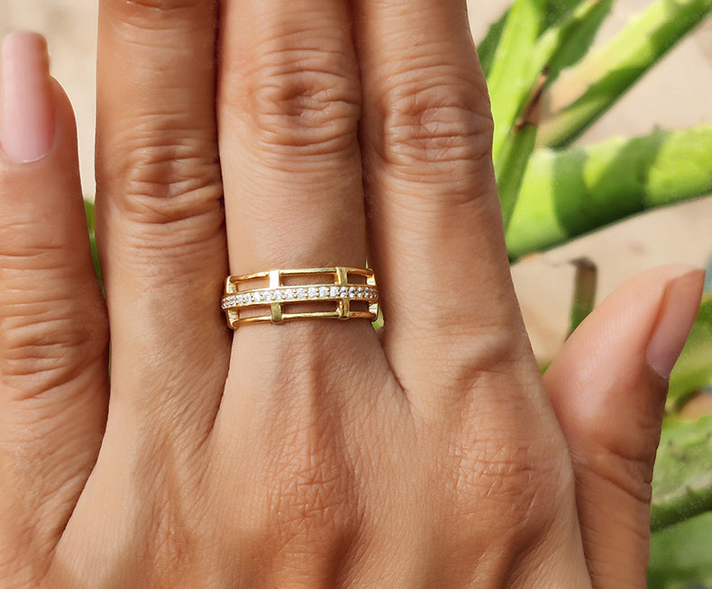 Complete Eternity Wedding Band in 14K Gold - Round Moissanite 3 Row Ring, Stackable Women's Wedding Ring, Anniversary Gift for Her