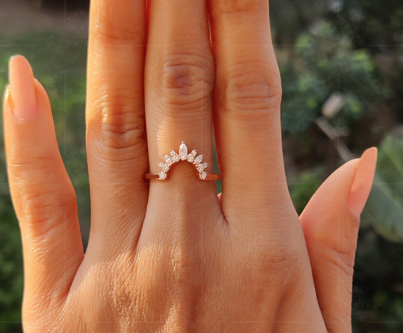 Curved Moissanite Diamond Wedding Band - Contour Art Deco Stackable Ring