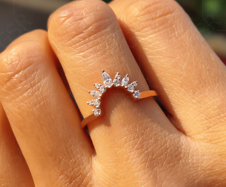 Curved Moissanite Diamond Wedding Band - Contour Art Deco Stackable Ring