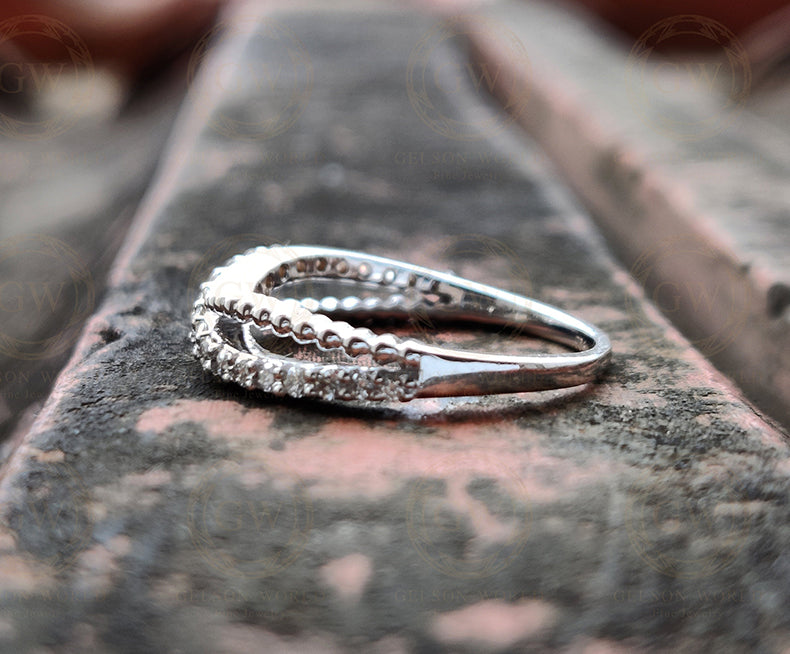 0.25 Ct Criss Cross Ring Moissanite Wedding Ring, Stackable Ring, Twisted Wedding band, Stacking Ring, Anniversary ring for women, Gift for Her