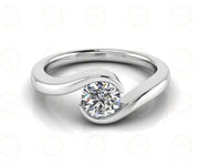 0.61 Ct Round Cut Moissanite Twist Solitaire Engagement Ring, Tension style cross-over setting, Sterling Silver, Propose Ring for her