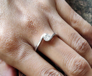 0.61 Ct Round Cut Moissanite Twist Solitaire Engagement Ring, Tension style cross-over setting, Sterling Silver, Propose Ring for her