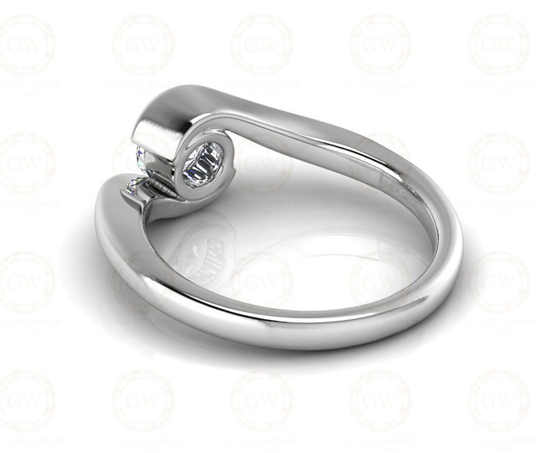 0.61 Ct Round Cut Moissanite Twist Solitaire Engagement Ring, Tension style cross-over setting, Sterling Silver, Propose Ring for her