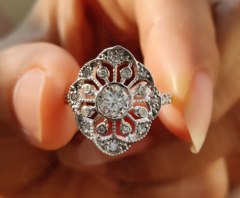0.75 Tc Vintage Art Deco Engagement Ring For Her