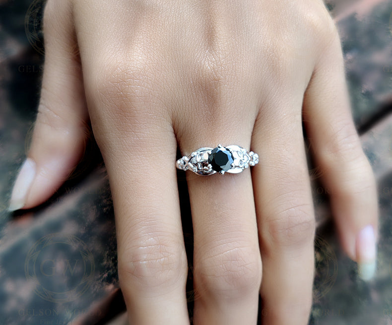 1.05 Ct Unique Skull Engagement Ring, Gothic Wedding ring, Skull women ring, 925 Sterling Silver, Round Black CZ - Gelson World - Premium Silver and Gold Jewelry for USA Shoppers