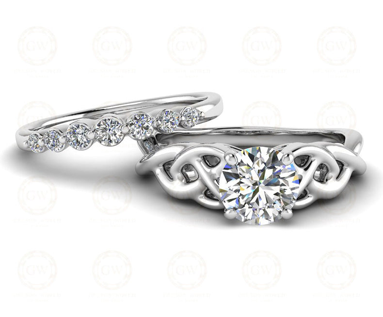 1.10 Ct Round Cut Solitaire Engagement Cross-Over Ring Set