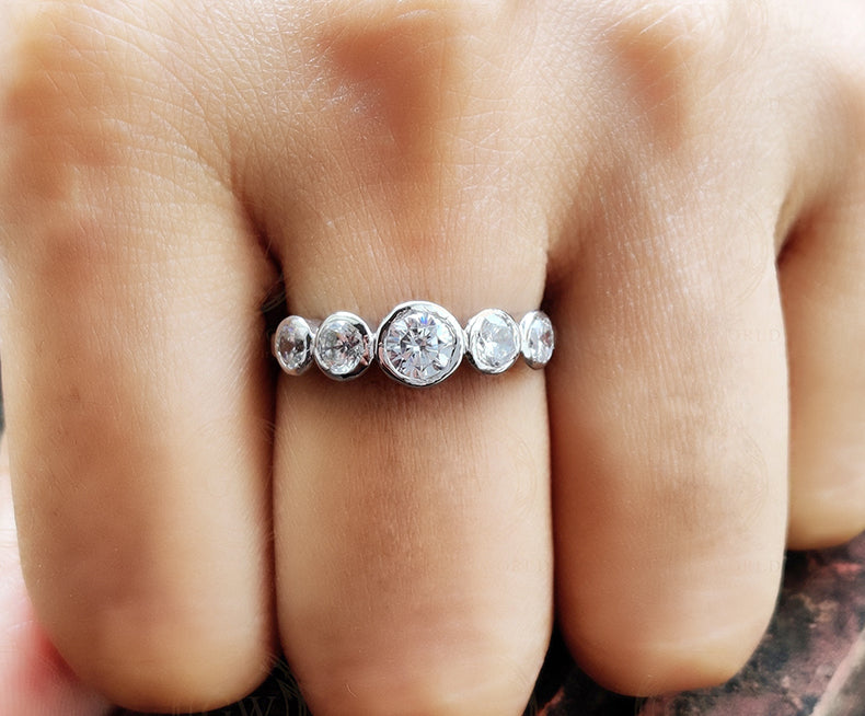 1.35 Ct Sterling Silver 5 Stone Round Anniversary Ring