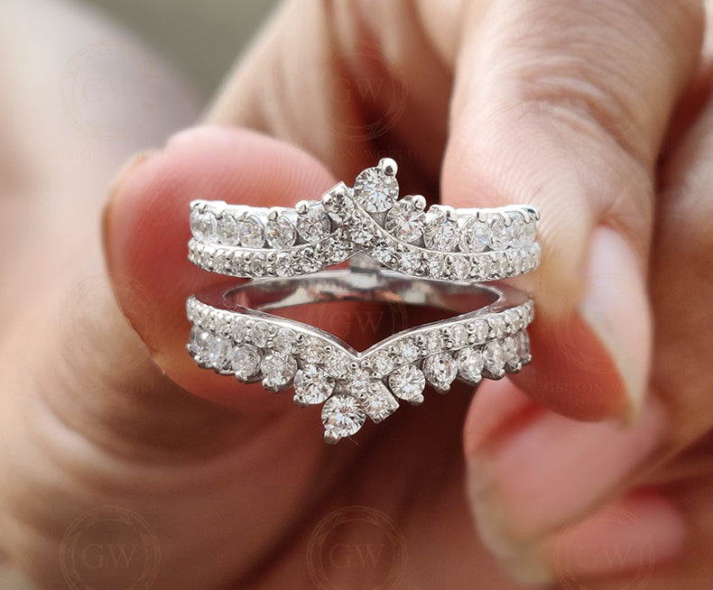 1.50 Ct Round Moissanite Women's Vintage Enhancer wedding Ring band, wrap guard band, Anniversary Band, Sterling Silver, Wraps For Ring