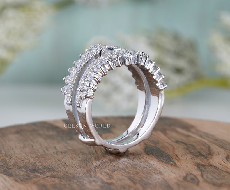 1.50 Ct Round Moissanite Women's Vintage Enhancer wedding Ring band, wrap guard band, Anniversary Band, Sterling Silver, Wraps For Ring