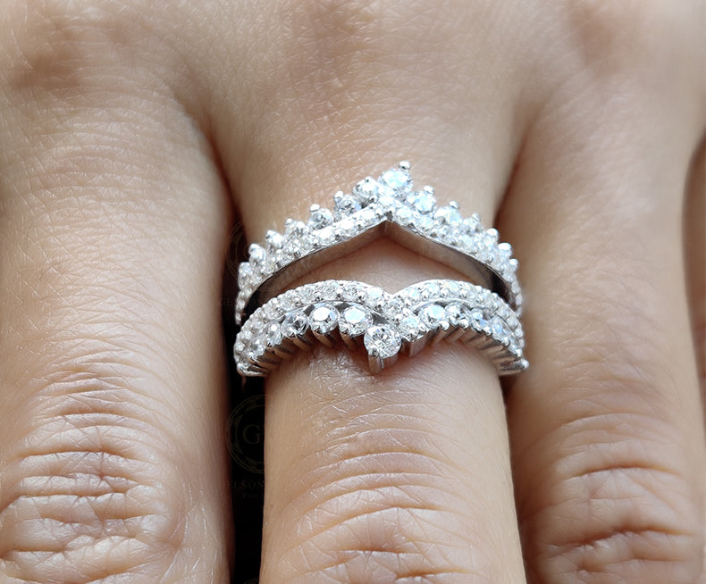 1.50 Ct Round Moissanite Women's Vintage Enhancer wedding Ring band, wrap guard band, Anniversary Band, Sterling Silver, Wraps For Ring