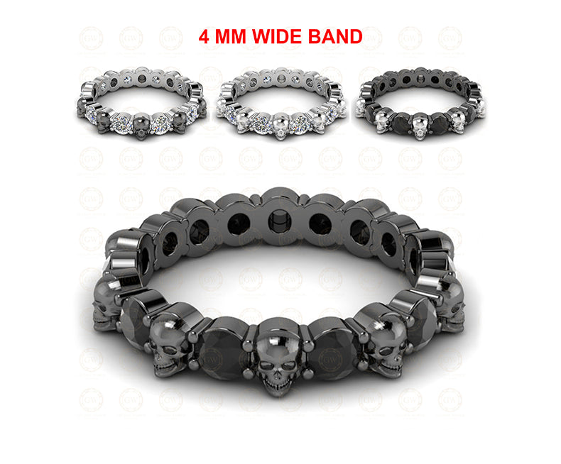 1.50 Tcw Skull Wedding Ring Band, Eternity Promise Ring