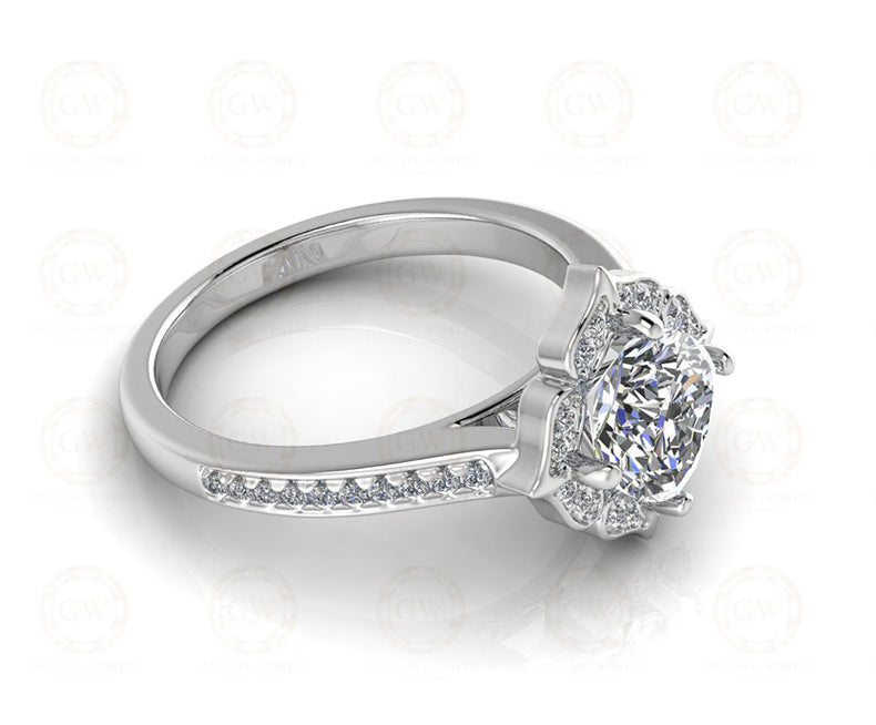 1.55 Ct Cushion Cut Halo Engagement Ring, Vintage Style, Sterling Silver, Simulated Diamond, Wedding Ring For Women, Gift For Her