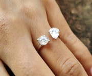 1.60 Ct Round and Pear Two Stone Anniversary Ring