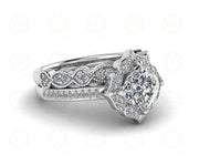 1.70 Ct Cushion Cut Halo Engagement Wedding Ring Set, Vintage Style Bridal Set, Stackable Ring, Sterling Silver, Matching Band, Gift for her