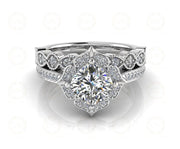 1.70 Ct  Vintage Cushion Cut Halo Engagement Ring Set