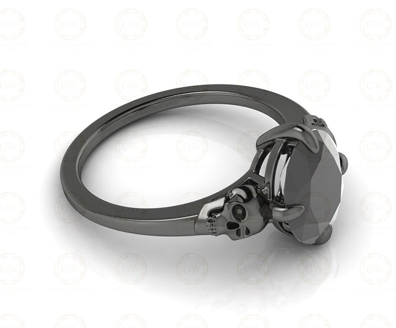 1.70 Ct Sterling Silver Skull Oval Solitaire Wedding Ring