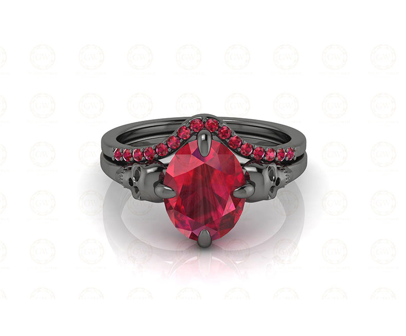 1.80 Ct Two Gothic Skull Oval Solitaire Wedding Ring Set